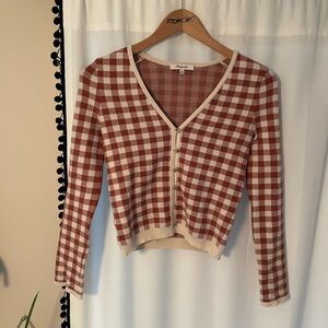 Madewell gingham check carmon cropped sweater cardigan women’s XS checkers v nec
